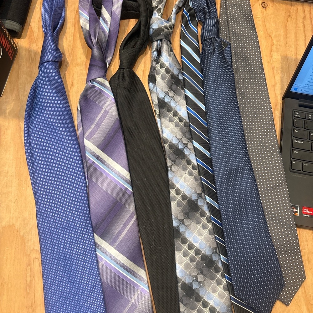 Lot of 7 Neckties, 1 bow tie, 1 pair of suspenders 9 items total